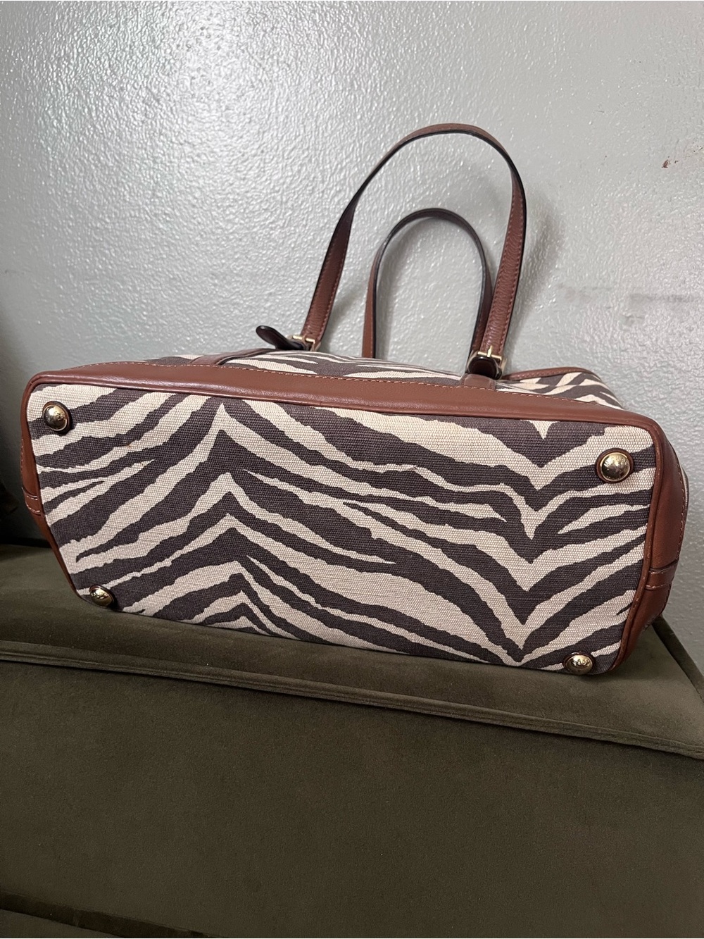 Michael Kors Black and White Zebra Canvas Tote with Brown Leather Trim - Picture 9 of 14